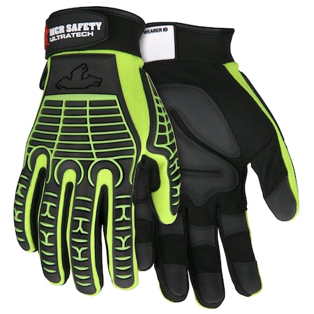 Mcr Safety Gloves, UltraTech Multi-Task HV Lime Rough Pad, XXL, PR MC502XXL
